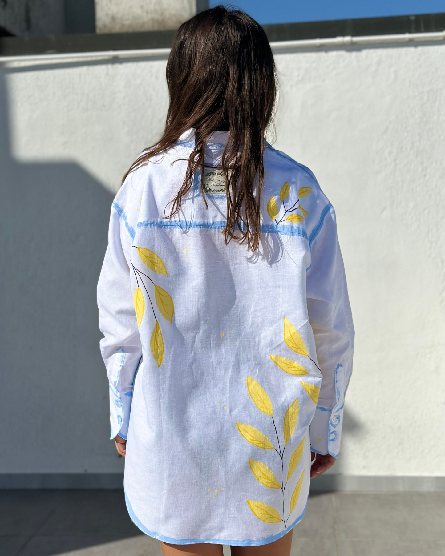 Cămașă din in damă ”Tropical leaves”