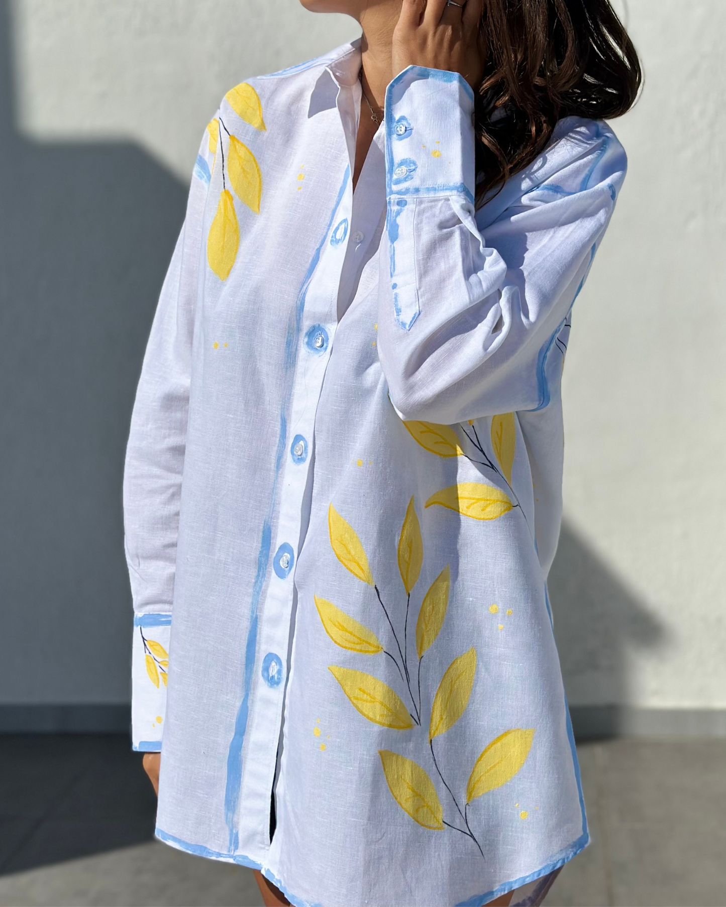 Cămașă din in damă ”Tropical leaves”