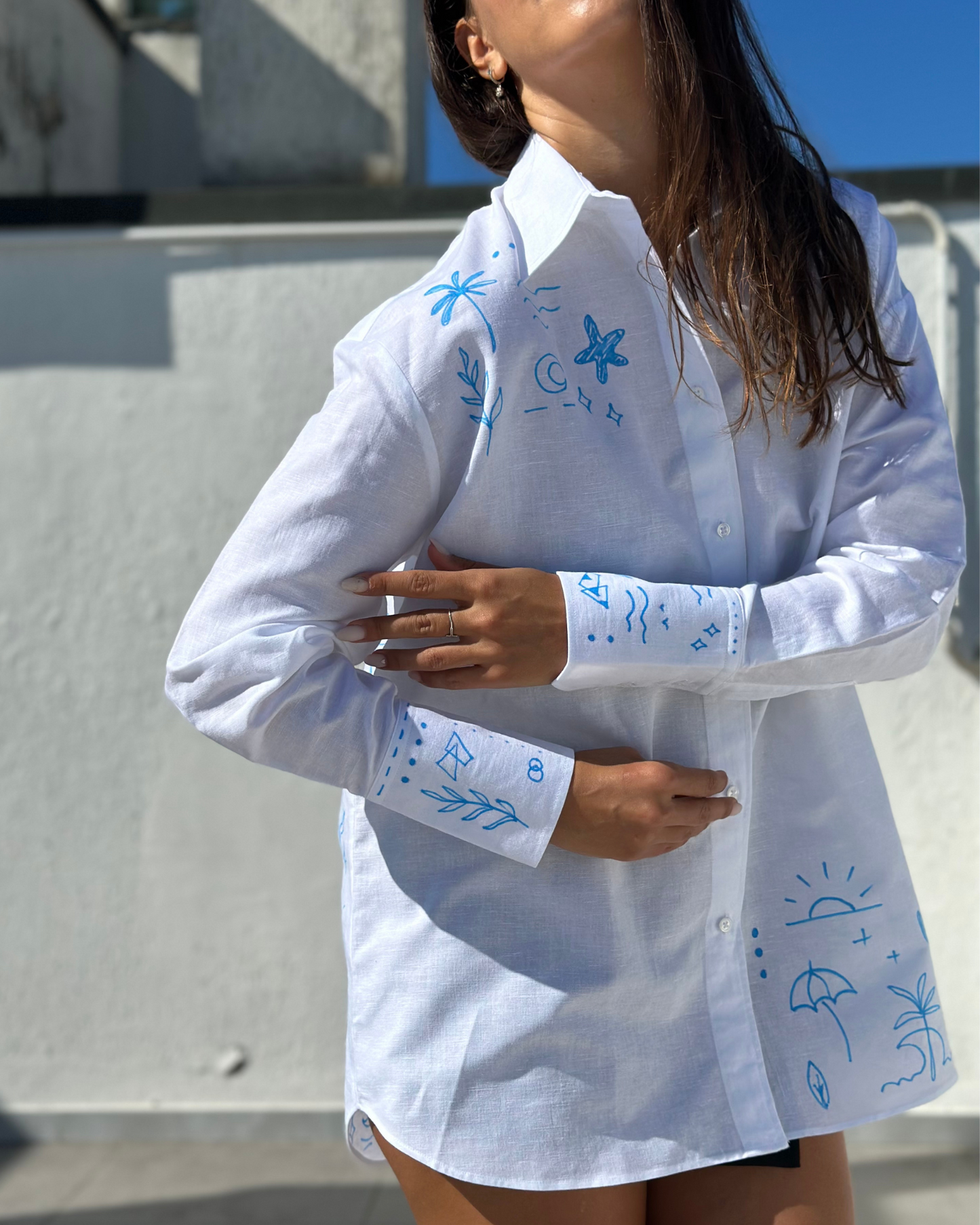 Cămașă din in damă ”Blue summer”