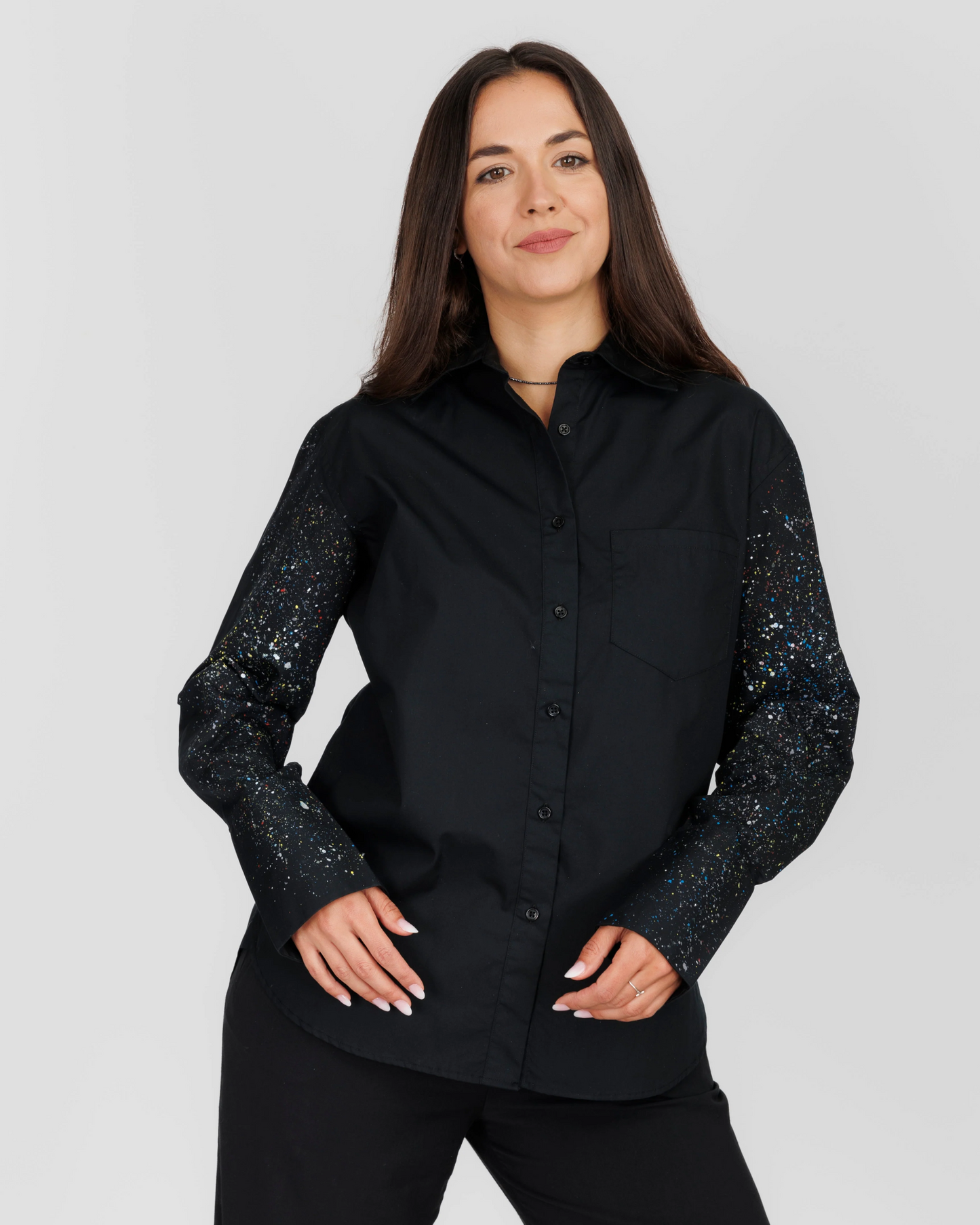 CĂMAȘĂ NEAGRĂ DAMĂ OVERSIZED "View of the earth"