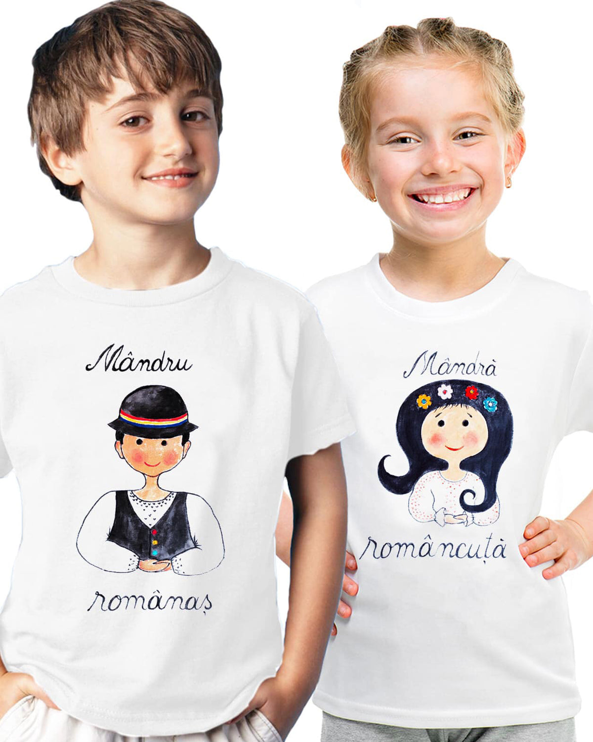 Tricou băieți/fetițe tradițional &quot;Mândru românaș/Mândră româncuță&quot;